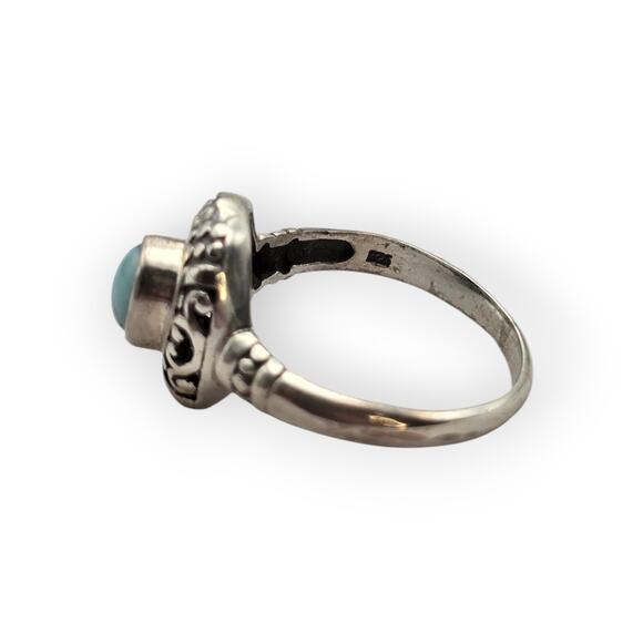 Larimar Sterling Silver 925 Ornate Boho Ring Size 9 Vintage Jewelry - Picture 5 of 9